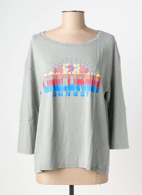T-shirt sérigraphie floquée manches 3/4 vert NINE TEES femme