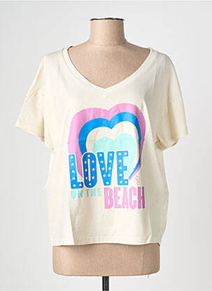 T-shirt sérigraphie floquée manches courtes beige NINE TEES femme