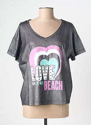T-shirt sérigraphie floquée manches courtes noir NINE TEES femme