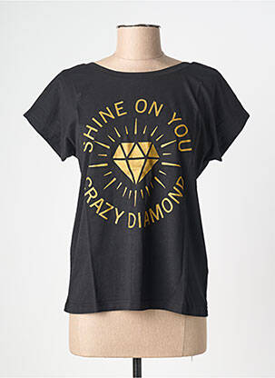 T-shirt sérigraphie floquée manches courtes noir NINE TEES femme