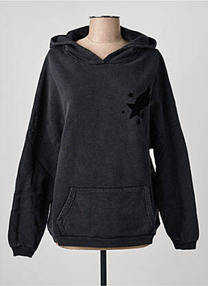 Sweat-shirt à capuche poches manches longues noir NINE TEES femme