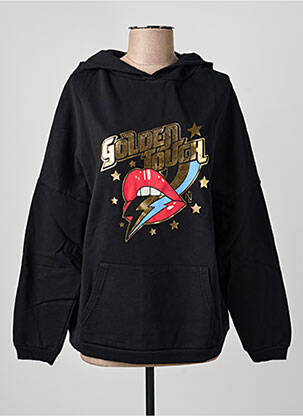 Sweat-shirt à capuche stretch manches longues noir NINE TEES femme