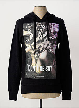 Sweat-shirt à capuche sérigraphie floquée manches longues noir ELEVEN PARIS homme