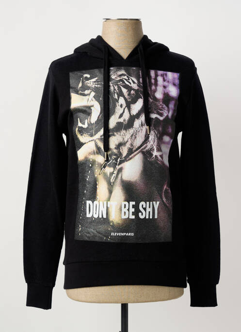 Sweat-shirt à capuche sérigraphie floquée manches longues noir ELEVEN PARIS homme