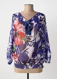 Blouse légère et transparente manches 3/4 bleu DESIGUAL femme