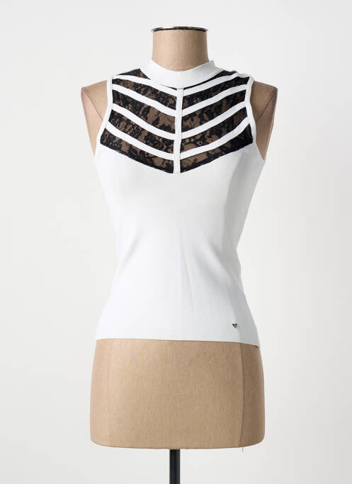 Top tissage jersey sans manche blanc GUESS femme