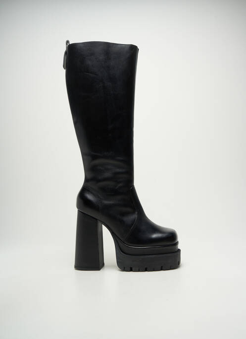 Bottes tissage satiné talon haut de 10cm et plus noir POEMA femme