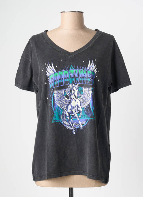 T-shirt sérigraphie floquée manches courtes noir NINE TEES femme