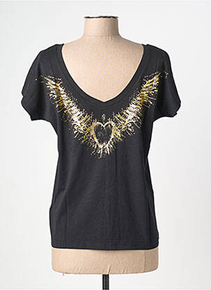 T-shirt sérigraphie floquée manches courtes noir NINE TEES femme