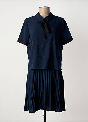 Robe mi-longue tissage crêpe manches courtes bleu IKKS femme