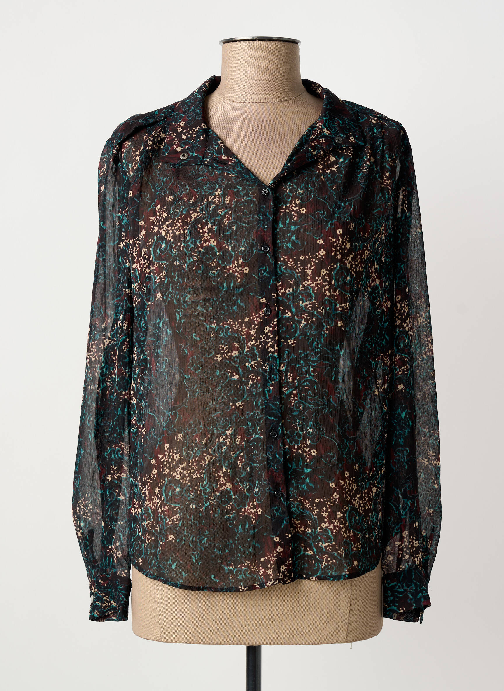 Chemisier Blanc à Fleurs IKKS Taille 38 - Manches Longues, Occasion Très Bon état