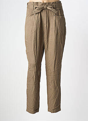 Pantalon droit tissage popeline taille normale vert ONE STEP femme