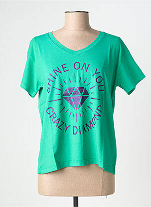 T-shirt col v manches courtes vert NINE TEES femme