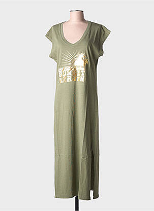 Robe longue manches courtes manches courtes vert NINE TEES femme