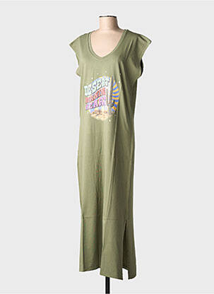 Robe longue manches courtes manches courtes vert NINE TEES femme
