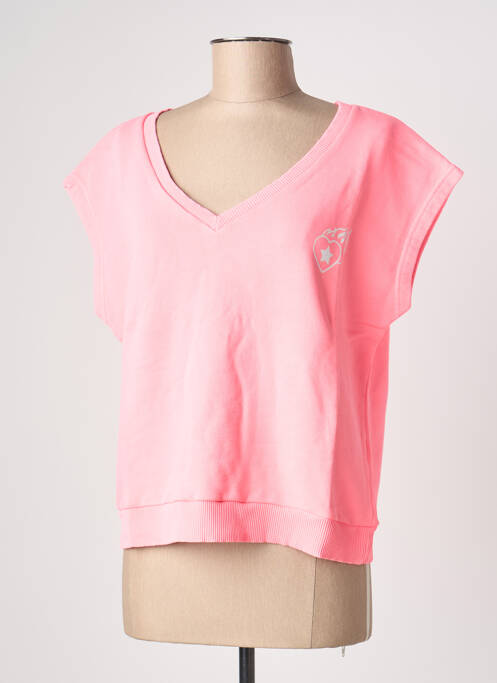 Sweat-shirt sérigraphie sans manche rose NINE TEES femme