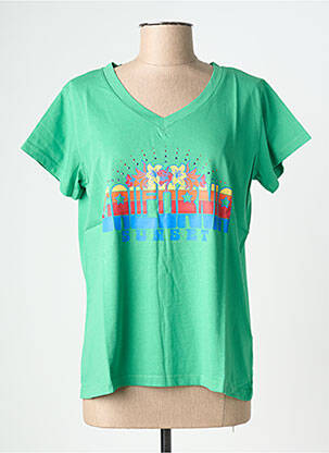 T-shirt sérigraphie avec strass manches courtes vert NINE TEES femme