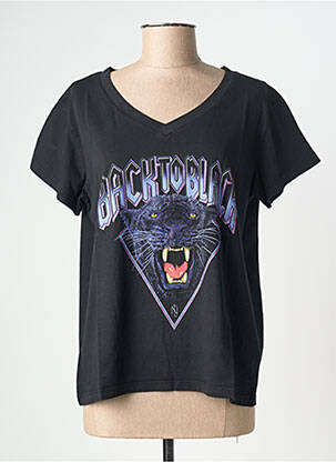 T-shirt col v manches courtes noir NINE TEES femme
