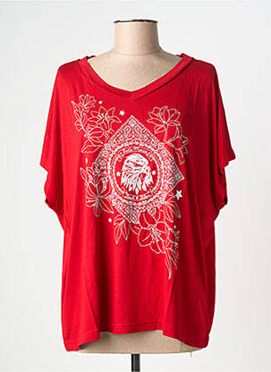 T-shirt col v manches courtes rouge NINE TEES femme