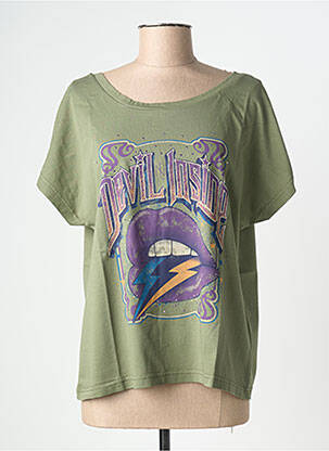 T-shirt sérigraphie avec strass manches courtes vert NINE TEES femme