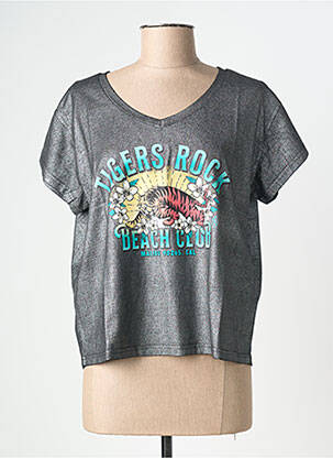 T-shirt col v manches courtes argent NINE TEES femme