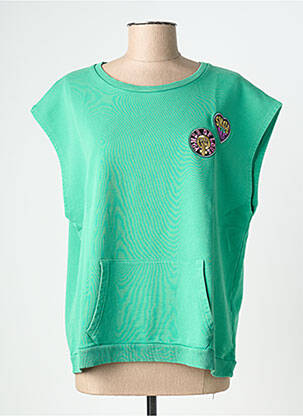 Sweat-shirt broderie manches courtes vert NINE TEES femme