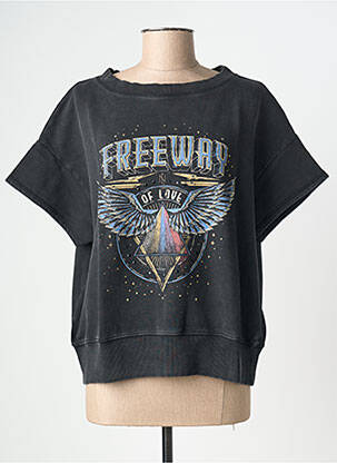 Sweat-shirt stretch manches courtes noir NINE TEES femme