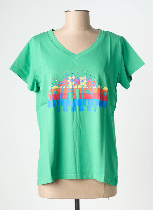 T-shirt sérigraphie avec strass manches courtes vert NINE TEES femme