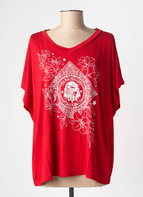 T-shirt col v manches courtes rouge NINE TEES femme