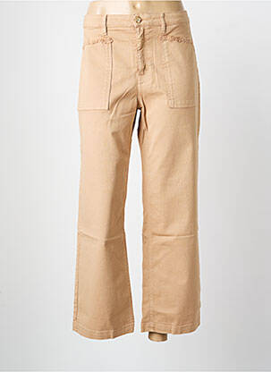 Pantalon droit fermeture zippée sous rabat boutonné beige HAPPY femme