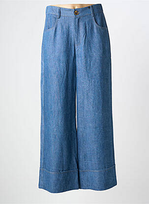 Pantalon droit fermeture zippée sous rabat boutonné taille normale bleu BOCETTO femme