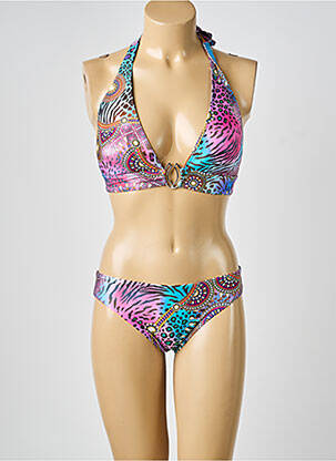 Maillot de bain 2 pièces bretelles élastiquées ajustables haut triangles violet CALAO femme