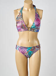 Maillot de bain 2 pièces bretelles élastiquées ajustables haut triangles violet CALAO femme