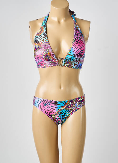 Maillot de bain 2 pièces bretelles élastiquées ajustables haut triangles violet CALAO femme