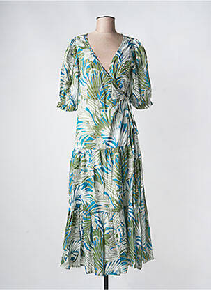 Robe longue imprimé fantaisie manches courtes vert MOLLY BRACKEN femme