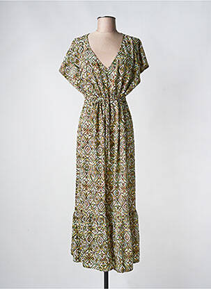Robe longue imprimé fantaisie manches courtes vert LPB femme