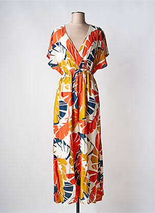 Robe longue tissage popeline manches courtes orange LOSAN femme