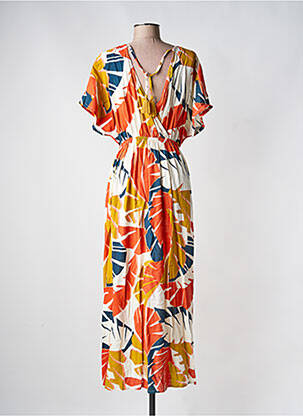 Robe longue imprimé fantaisie manches courtes orange LOSAN femme