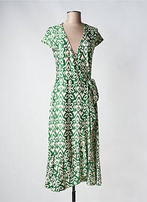 Robe longue imprimé fantaisie manches courtes vert ENCANDILATA femme