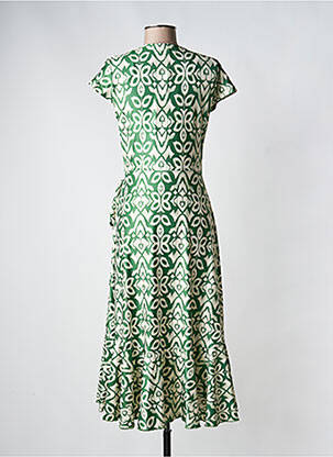 Robe longue imprimé fantaisie manches courtes vert ENCANDILATA femme