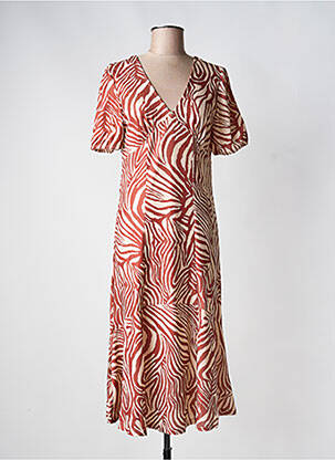 Robe mi-longue imprimé fantaisie manches courtes marron ENCANDILATA femme