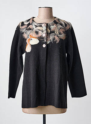 Gilet manches longues col rond noir NATURAL LIFE femme