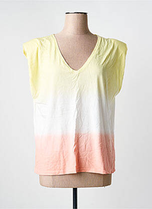 T-shirt col v manches courtes jaune MORGAN femme