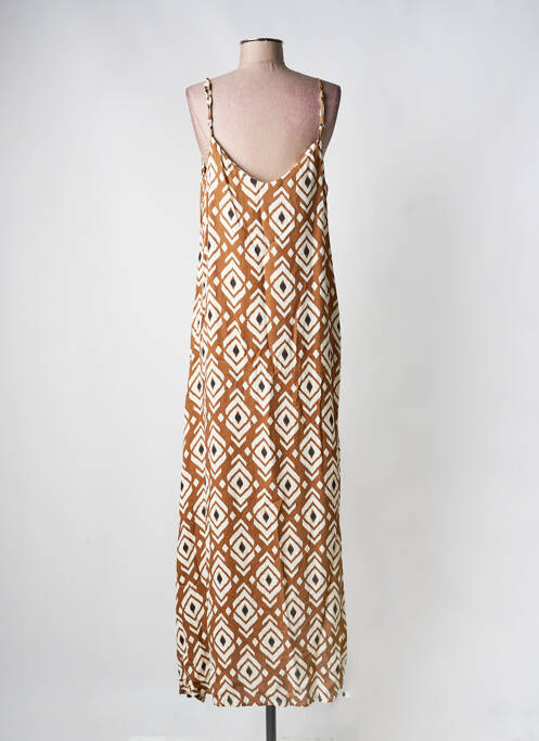 Robe longue imprimé fantaisie fines bretelles marron LOSAN femme