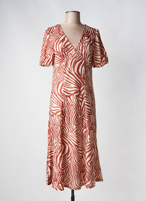 Robe mi-longue imprimé fantaisie manches courtes marron ENCANDILATA femme