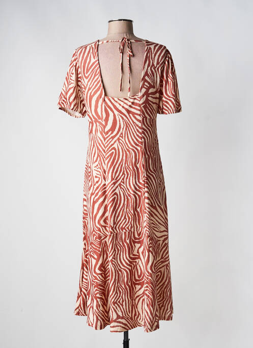 Robe mi-longue imprimé fantaisie manches courtes marron ENCANDILATA femme