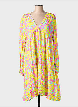 Robe mi-longue imprimé fleurs manches longues jaune BANDITAS FROM MARSEILLE femme