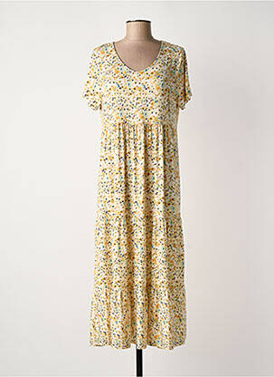 Robe longue imprimé fantaisie manches courtes jaune GENUINE femme