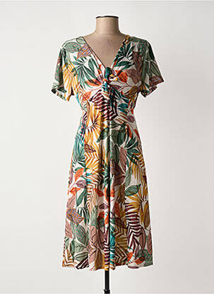 Robe mi-longue imprimé fantaisie manches courtes vert GENUINE femme