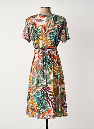 Robe mi-longue imprimé fantaisie manches courtes vert GENUINE femme